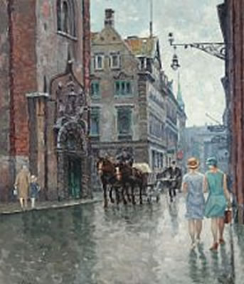 View from Copenhagen with Rundetaarn and personers.