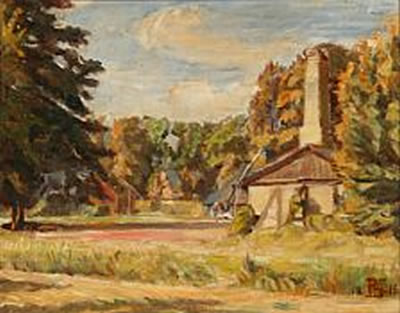"Smedien. Efteraar. Dyrnæs". The smiths house in Dyrnæs, Denmark.