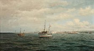Officially Danish Royal visit to Icelands with the Royal yacht Dannebrog and escort of the Inspection ship Hvidbjørnen.