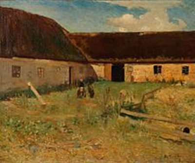 Farm exterior with two farmers by Fridolin Johansen - Auction record, sale price, and art valuation. Compare with similar artists and explore comparable artworks.
