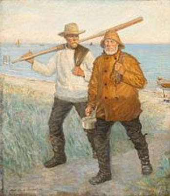Two fishermen homeward bound in the evening sun