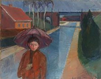 Girl with umbrella at Lyngvej in Viborg