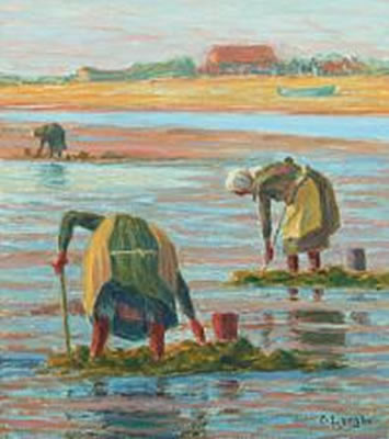 Mussel collectors at low tide.