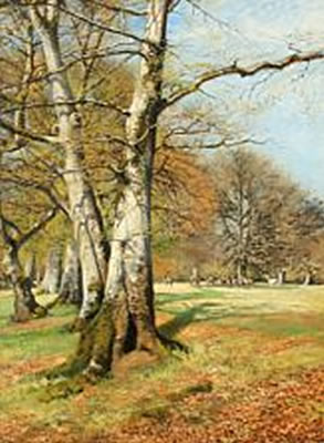 "Ved Løvspringstid. Dyrehaven". Spring day in the Deer Garden, Copenhagen