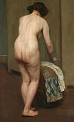 A nude female model seen from the back