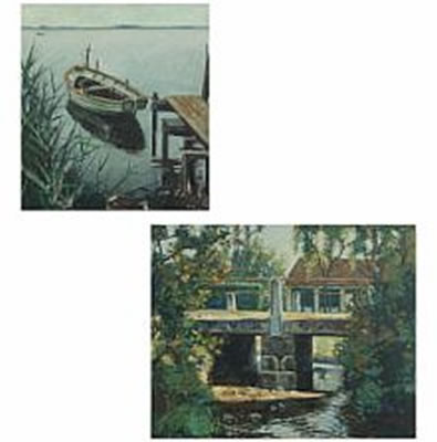 Landscape with rowing boat at a bridge, and a bridge over a brook.(2) by Herman Madsen - Auction record, sale price, and art valuation. Compare with similar artists and explore comparable artworks.