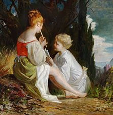 Young girl playing the flute.