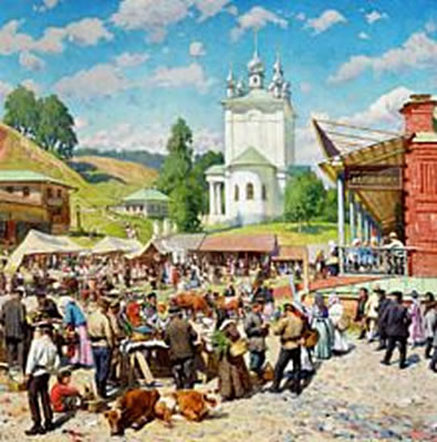 Market day at Voskresenski Church in Plyos, Russia