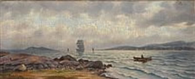 Coastal scene with sailing ships on the sea. by Carl Moe - Auction record, sale price, and art valuation. Compare with similar artists and explore comparable artworks.
