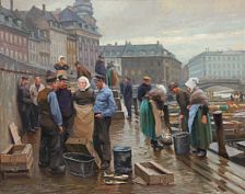 Fishermen and fishermens wife's at Gl. Strand, Denmark.