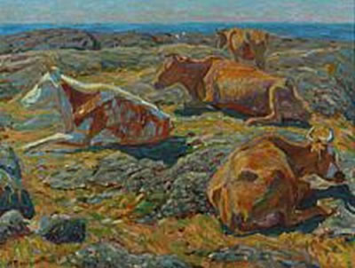 Scenery with cows by Aage Valdemar Larsen Roose - Auction record, sale price, and art valuation. Compare with similar artists and explore comparable artworks.