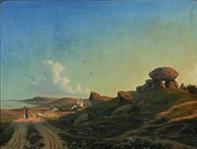 Danish landscape with barrow and church