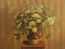 Still life with flowers in a jug.