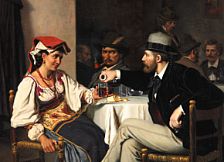 From a Roman osteria. A young man is flirting with a Roman woman.
