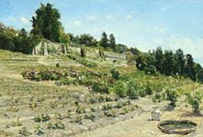 View from Switzerland with gardeners in slope