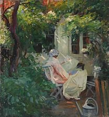A young girl in a pink dress with a parasol in the garden, presumably in Dragør by Sally Philipsen - Auction record, sale price, and art valuation. Compare with similar artists and explore comparable artworks.