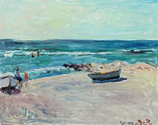 Scene from Gl. Skagen, with children playing on the beach. by Aage Bernhardt Frederiksen - Auction record, sale price, and art valuation. Compare with similar artists and explore comparable artworks.