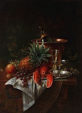 Still life with lobster, pineapple and ice bucket