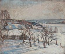 "Skrænter ved Mjøsen". Winter day near Mjøsen, Norway.