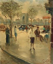Scene from Champs-Elysees, Paris with the Arc de Triomphe in the background by Poul Kastrup - Auction record, sale price, and art valuation. Compare with similar artists and explore comparable artworks.