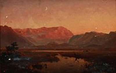 South German landscape. Verso Romantic landscape in moonlight.
