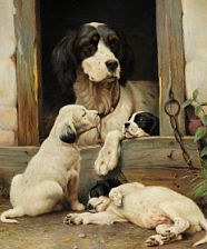 Cocker Spaniel with three puppies. by Ejnar Vindfeldt - Auction record, sale price, and art valuation. Compare with similar artists and explore comparable artworks.