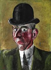 Portrait of Vilhelm Lundstrom: "Selvportræt med bowlerhat" (Self portrait with bowler hat), 1917.