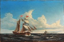 Seascape with a saling ship passing Trekroner Fortress, Copenhagen.