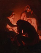 "Jettekvinder". Jötunn women around a fireplace.