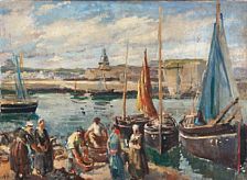 Harbour scene with fishermen