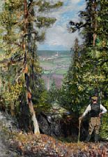 A Russian forester pausing and looking at the valley