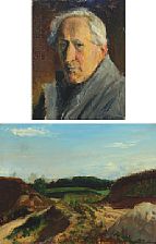 Portrait of Christian Pedersen-Bellinge: Landscape and self portrait