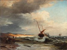 Beach scene with fishermen