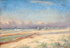 Beach scene with bathing huts by Mogens Egil Ege - Auction record, sale price, and art valuation. Compare with similar artists and explore comparable artworks.