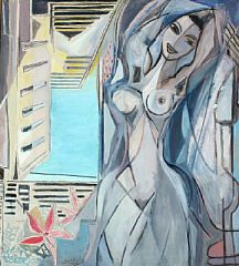 Cubistic interior with nude