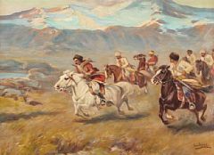 Mountain landscape with Tcherkezian horsemen