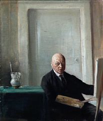 Portrait of Carl Vilhelm Holsoe: Self-portrait of the artist at his easel