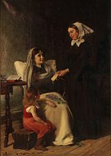 A convalescent. The young mother and her nurse are exchanging goodbyes