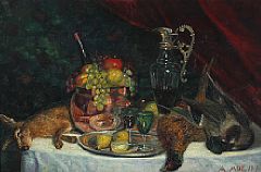 Nature morte with fruit and wine by Andreas Moe - Auction record, sale price, and art valuation. Compare with similar artists and explore comparable artworks.