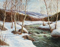 Winter landscape with a stream by Jens Christian Bennedsen - Auction record, sale price, and art valuation. Compare with similar artists and explore comparable artworks.