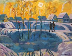 Walking people in the sunset