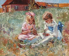 The children of the artist at a cottage in Tisvilde (Holløse)