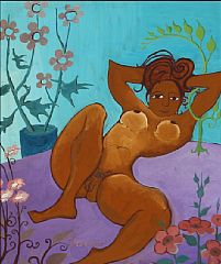 Naked woman surrounded by flowers