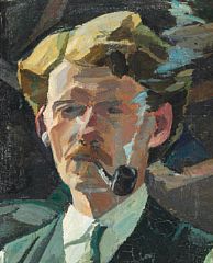 Portrait of Edvard Thorvald Weie: "Self portrait with pipe"