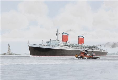 The ocean liner United States leaving New York Harbour