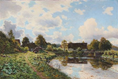 Summer day at a farm by Aksel Frederiksen - Auction record, sale price, and art valuation. Compare with similar artists and explore comparable artworks.
