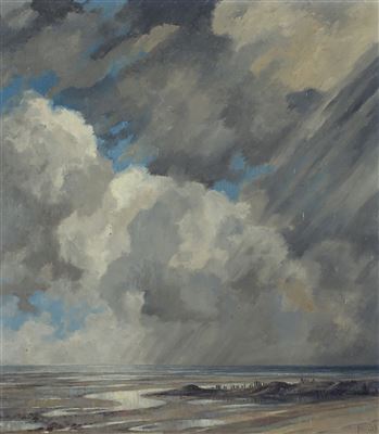 Coastal landscape presumably from Friesland with the weather clearing over the sea