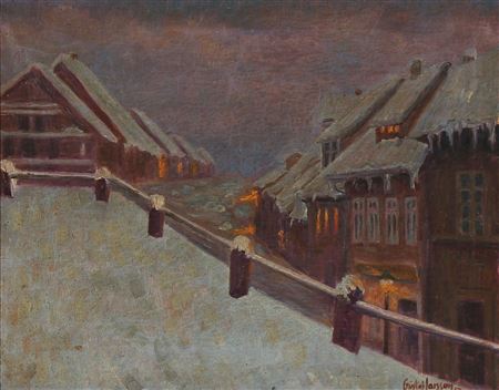 Winter day, presumably in Norway by Gustav Larsson - Auction record, sale price, and art valuation. Compare with similar artists and explore comparable artworks.