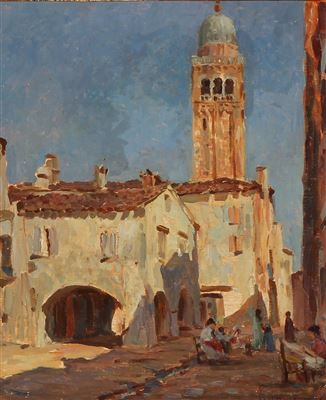 Town scape from Chioggia in Italy by Carl Hansen - Auction record, sale price, and art valuation. Compare with similar artists and explore comparable artworks.