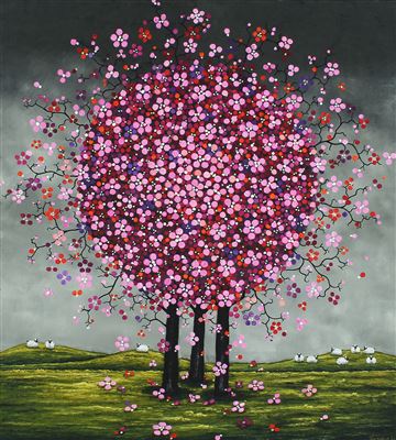 Landscape from Iceland with sheep and trees in blossom